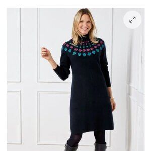 Talbots Navy Embroidered Yolk Sweater Dress Size small p petite